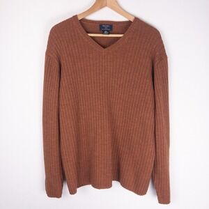 Brooks Brothers Mens 100% Merino Wool Ribbed Pullover Sweater Size XL Brown 346